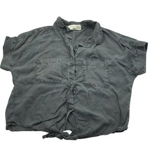 Anthropologie‎ Cloth & Stone Women’s M Gray Tencel Button Down Shirt Pockets